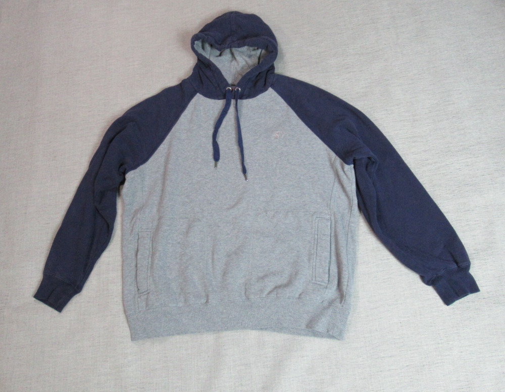 Starter Hoodie Mens Medium Gray Blue Sweatshirt Raglan Sleeve Sports Fleece